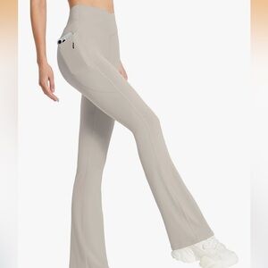 Baleaf Women's Khaki Flare Bottom High Waist Tummy Control Yoga Pants NWT  LARGE